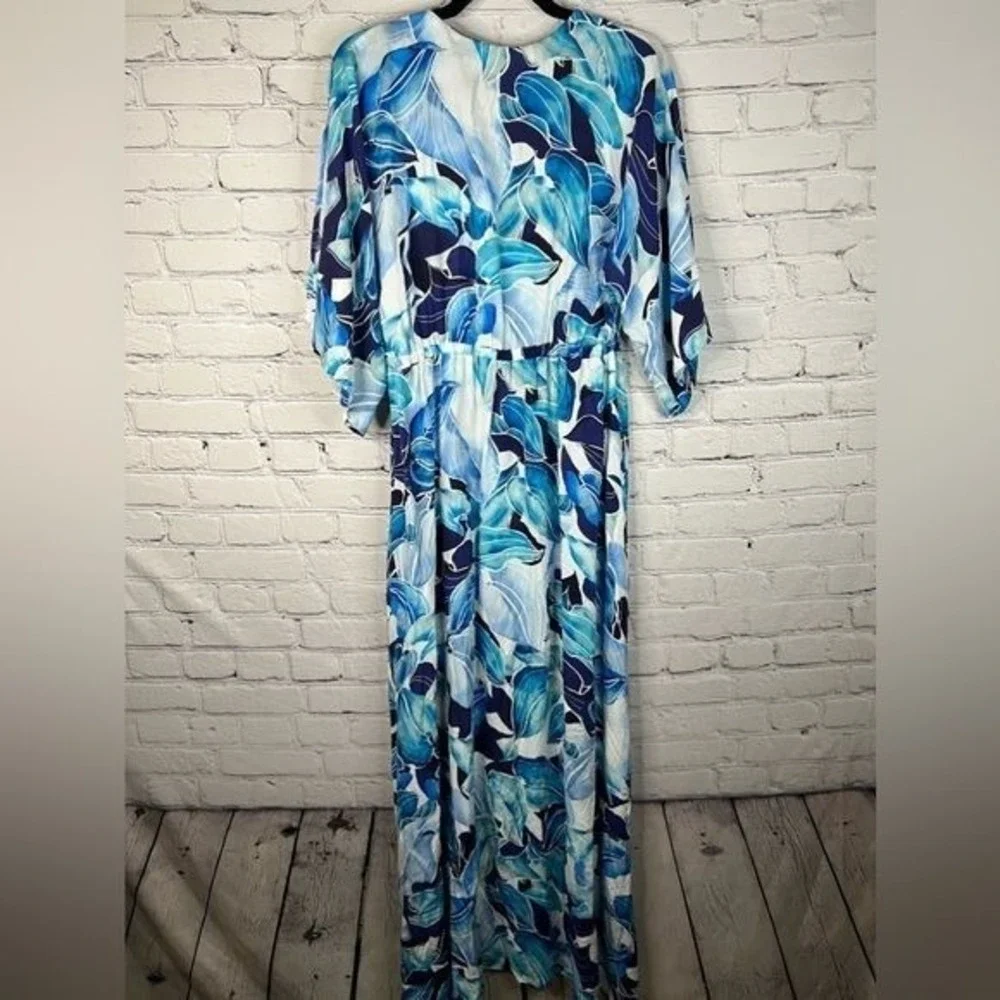 Pietro Brunelli Verbena Maternity Maxi Dress Short Slit Sleeve Blue White Floral
